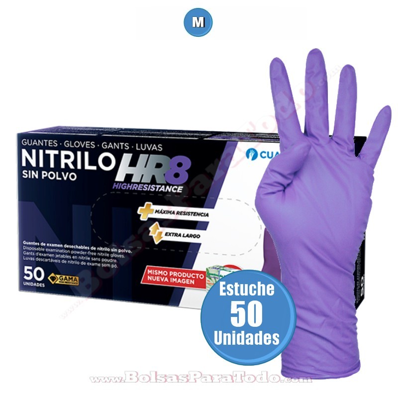 Guantes de nitrilo touch sin polvo, talla L. Color Morado. Caja de 100