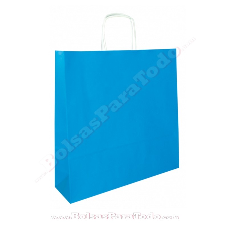Bolsas Papel Azul 35x14x44 cm Asa Rizada