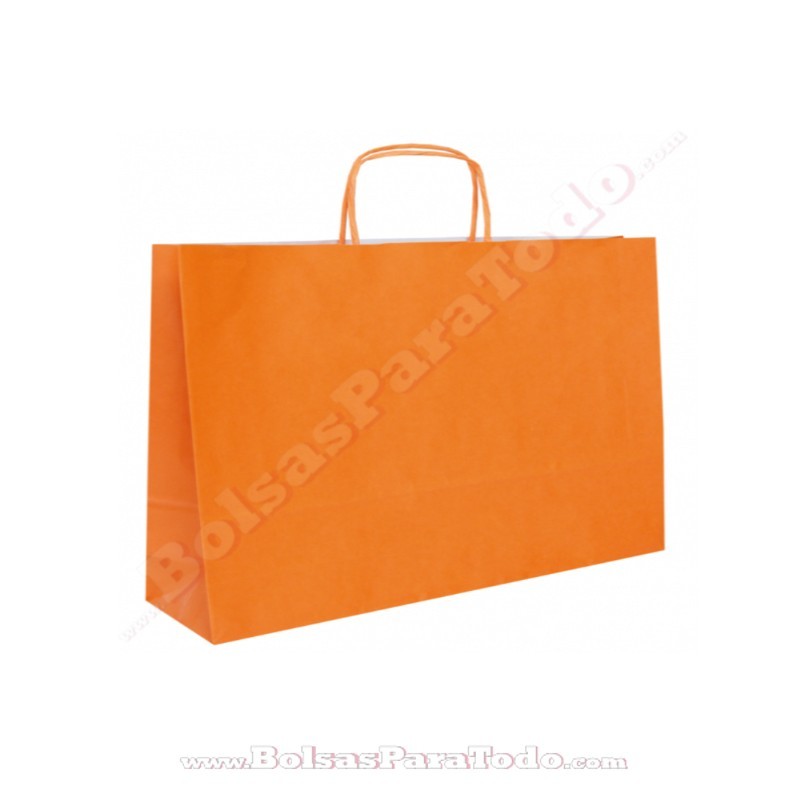 Bolsas Papel Naranja 28x10x22 cm Asa Rizada