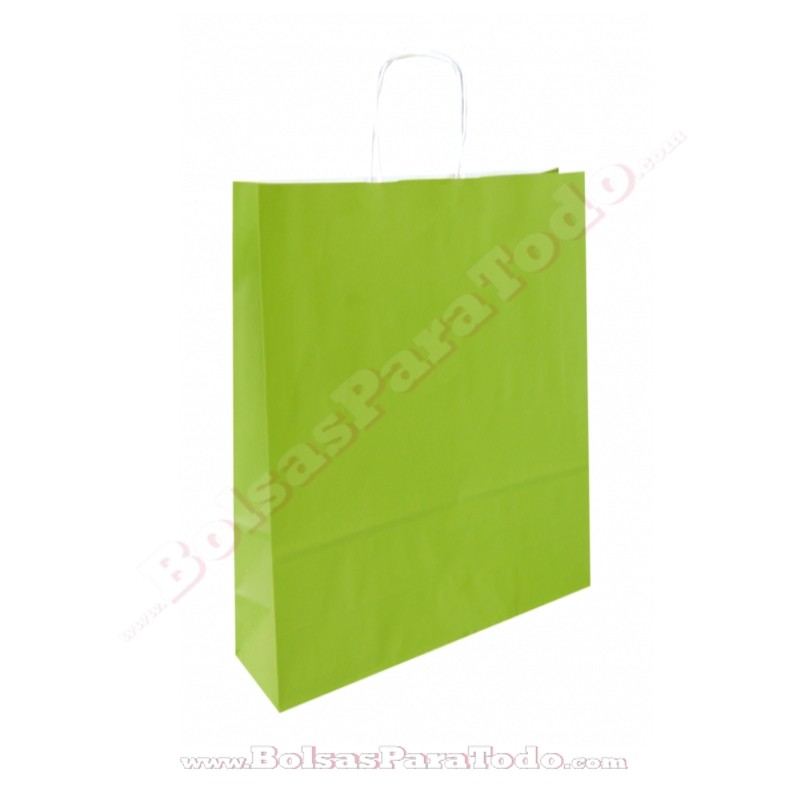 Bolsas Papel Verde 18x8x24 cm Asa Rizada
