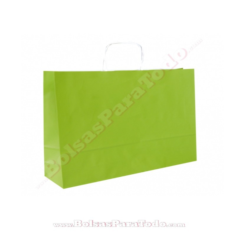 Bolsas Papel Verde 28x10x22 cm Asa Rizada
