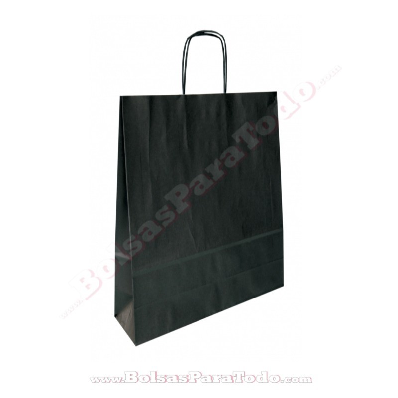 Bolsas Papel Negro 32x11x42 cm Asa Rizada